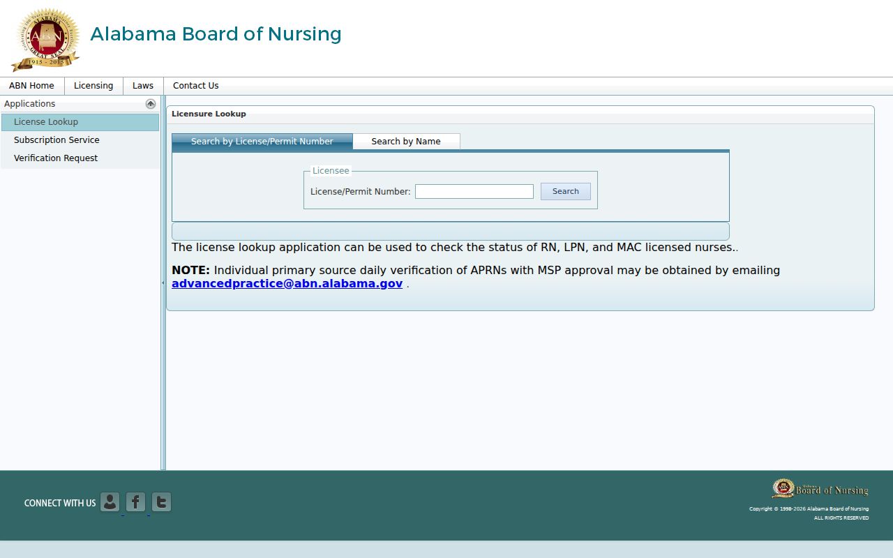 Athens resident lookup using the Alabama nursing license search